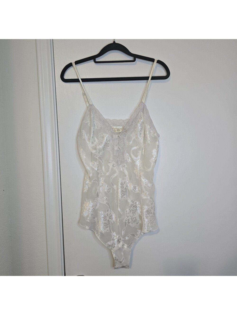 VTG Victoria’s Secret Sheer Teddy Lingerie Ivory Lace Womens L Gold Label 90s
